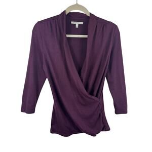 41 Hawthorn Dark Wine Plum Purple Faux Wrap 3/4 Sleeve Pullover Sweater Size S